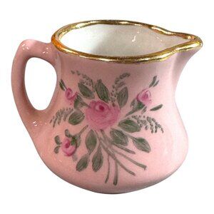 Vintage Paulette Bristol Pink Floral Mini Creamer Pitcher With Gold Rim Flowers